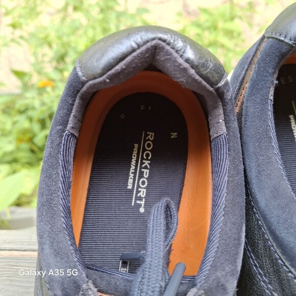 Rockport Women's 9XW Navy Blue Leather Sneakers Wide Fit Gold Glittery Comfort - Picture 3 of 14